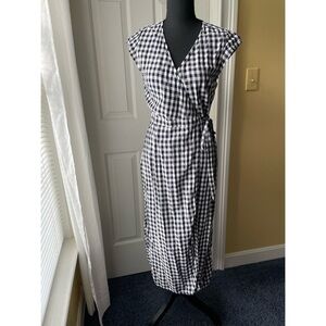 𝅺j Crew Wrap Dress Midi Black and White Buffalo Check size XXS